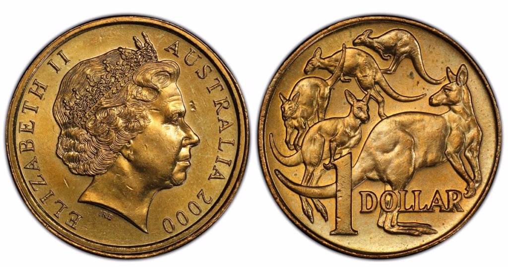 2000 Australian $1 mule coin showing 10 c obverse with dollar reverse